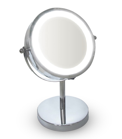 ESPEJO METAL C/PIE REDONDO C/ LUZ 5*