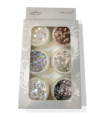 CAJA *6 PASTILLITAS GLITER VARIAS FORMAS