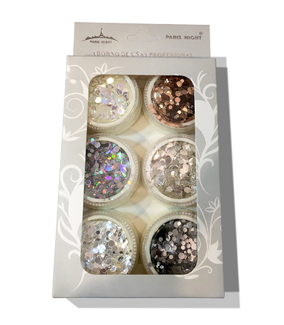 CAJA *6 PASTILLITAS GLITER VARIAS FORMAS