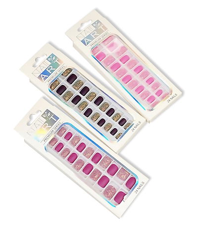 PACK *12 CAJITAS DE UÑAS C/ PEGAM DECO