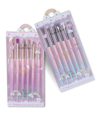 SET* 6 PINCELES DE MAQ RAIN BOW RUBY FACE