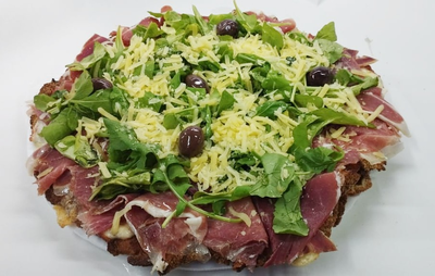  Milanesa con rúcula y jamón crudo para 4 con fritas 