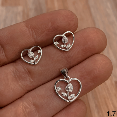 CONJUNTO AROS DIJE PLATA 925 CORAZON ROSA