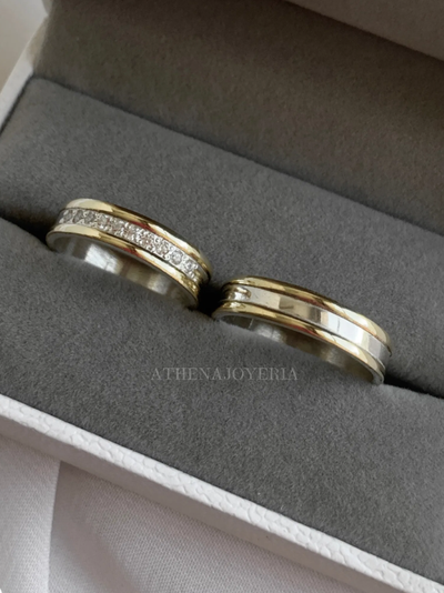 PAR ALIANZAS PLATA Y ORO LAMINADO A020MS 