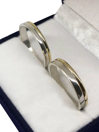 PAR ALIANZAS PLATA Y ORO LAMINADO A055 