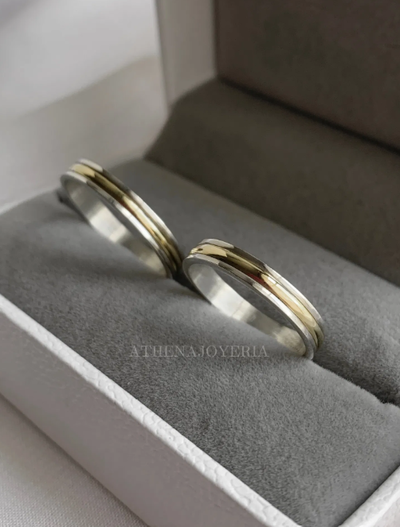 PAR ALIANZAS PLATA Y ORO LAMINADO A025 