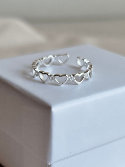 Anillo Regulable Corazones Plata 925 