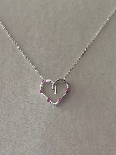 Collar Corazon Cubic Rosa Plata 925