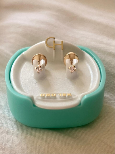 Abridores Oro 18K Marca CH Cubic Blanco Chico