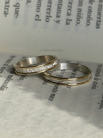 A240MS PAR DE ALIANZAS PLATA Y ORO MACIZO 18K