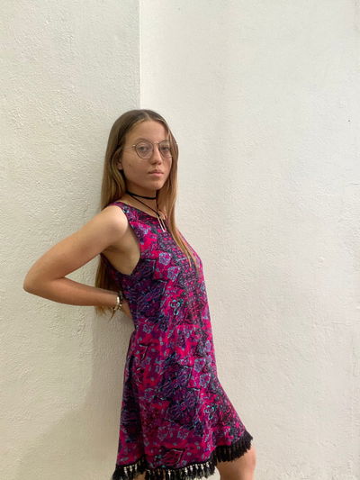 SOLERO FUCSIA Y NEGRO CON FLECOS
