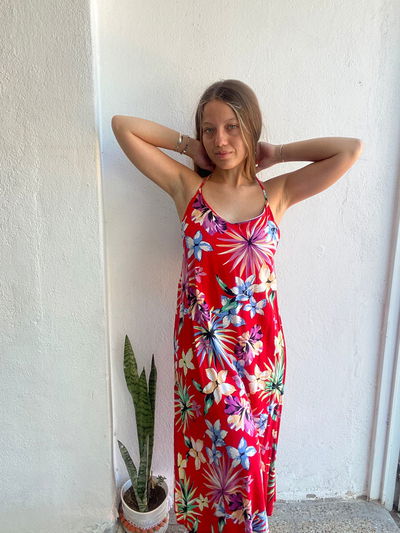 VESTIDO SOLERO ROJO ESTAMPADO