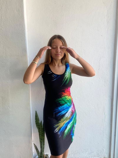 VESTIDO ELASTIZADO NEGRO CON COLOR