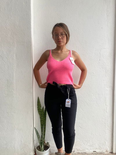 PANTALON BENGALINA NEGRO CON LAZO