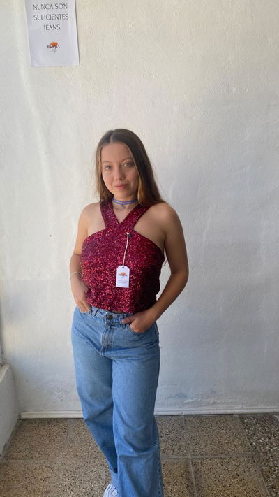 Top Lentejuelas en V Bordo