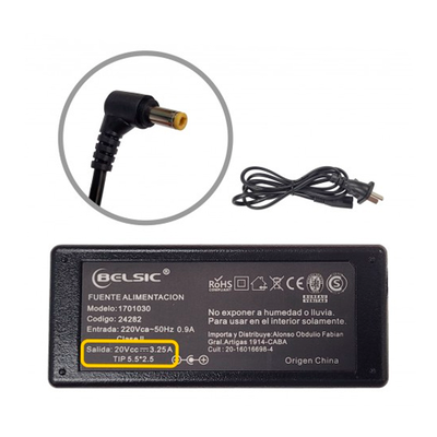 Cargador para Notebook 20V - 3.25A - 5.5*2.5 - 