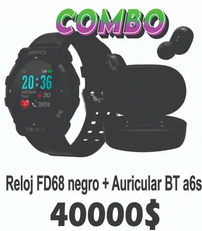 Combo Smartwacht Reloj Fd68 NEGRO +Auri A6S NEGRO