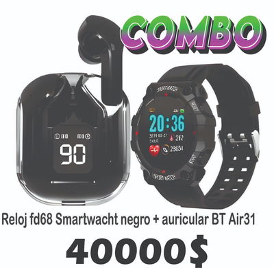 Combo Smartwacht Reloj Fd68 Negro + Auriculares inalámbricos Bluetooth AIR31