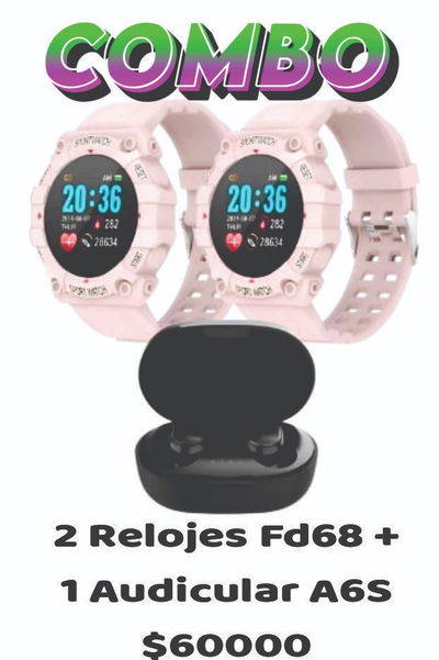 Combo 2 Relojes Smartwacht Fd68 ROSA + Auri A6S NEGRO