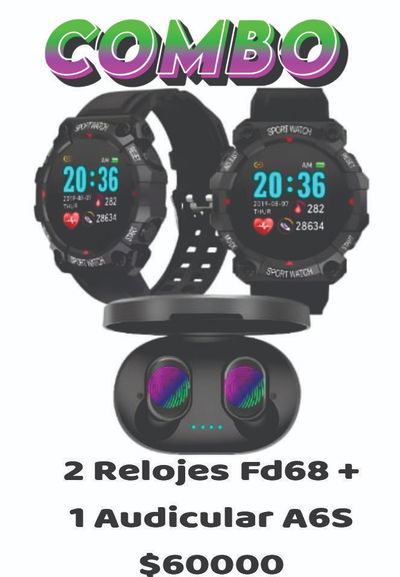 Combo 2 Relojes Smartwacht Fd68 Negro + Auri A6S Negro