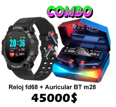 Combo Reloj Fd68 Auricular M28