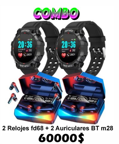 Combo 2 Reloj Fd68 2 Auriculares M28