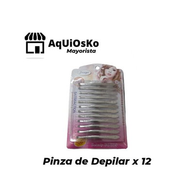 Pinza de Depilar Plateada x 12