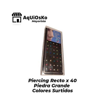 Piercing Nariz Recto Piedra Grande x 40 Colores Surtidos