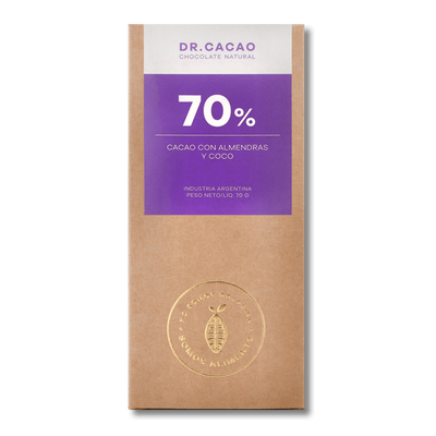 Dr Cacao 70% Puro Cacao con Almendras y Coco (70/80g)