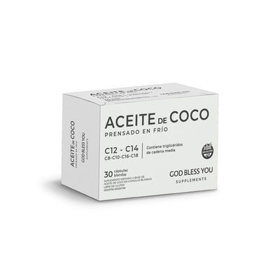 Aceite de Coco Prensado en Frío (Virgen) 30 Cápsulas Blandas