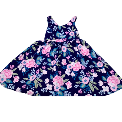 Vestido Batista Azul Flores Rosas