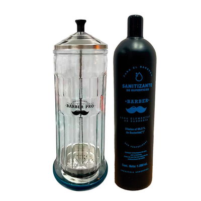 COMBO JARRA Y SANITIZANTE BARBER PRO