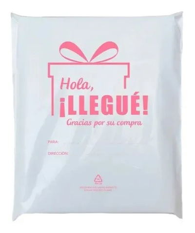 Bolsa [Hola! Llegué] 20x30cm (x10und) BLANCA c/ROSA