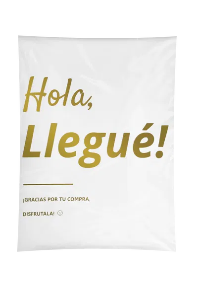 Bolsa [Hola! Llegué] 20x35cm (x10und) BLANCA DORADO