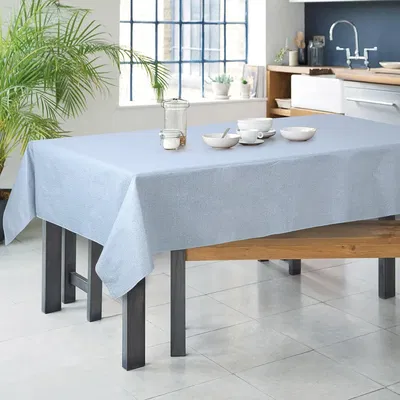 Mantel Cuerina efecto Lino Celeste