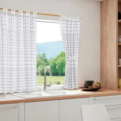 Cortina de cocina Cuadricula Blanco