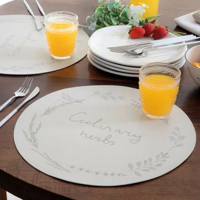 Set Individuales Culinary Herbs Natural  x 4 individuales redondos