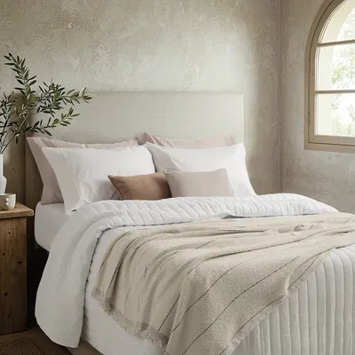 Manta Nórdica De Chenille Pie De Cama/CubreSillón Gris Rayas