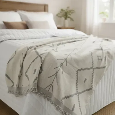 Manta/Cubre Sillón / Pie Cama Chenille Étnico 180x130 Terra Gris Jacquard 