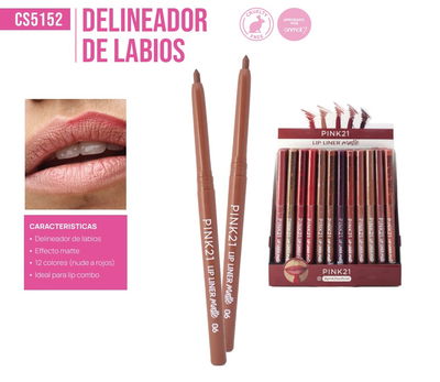 Pink 21 pack 12 delineadores de labios matte