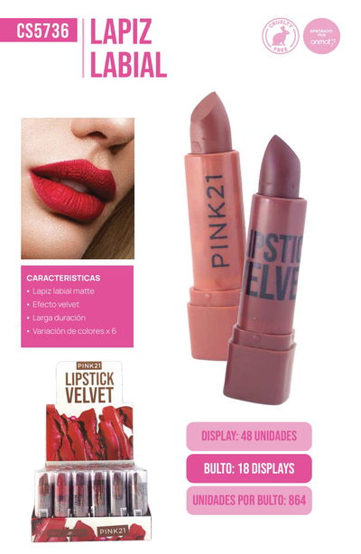 Pink 21 Labial Barra Velvet