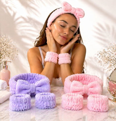 Vincha Spa moño + 2 muñequeras 