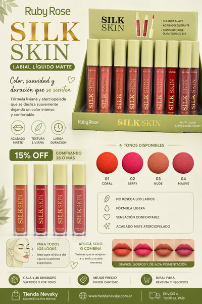 OFERTA Ruby Rose Silk Skin Labial CAJA DE 36U 25% OFF