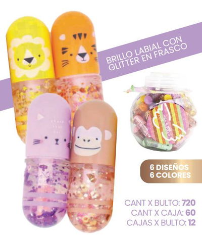 4 Angels Lip Gloss Glitter Animalitos x12