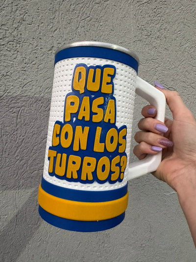 JARRA 1 LITRO BOCA QUE PASA CON LOS TURROS? BLANCO Y AZUL CLASICO