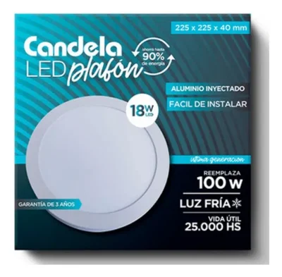 Plafón Led Base Redondo 18w Candela Luz Fría