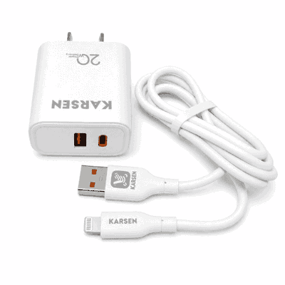 CARGADOR 2 USB A/C CON CABLE IPHONE 20W
