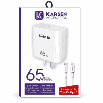 CARGADOR USB C CON CABLE TIPO C 65W