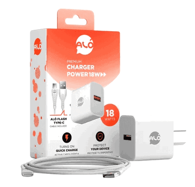 CARGADOR 220 TIPO C 18W CABLE DESMONTABLE 1 PUERTO USB ALO