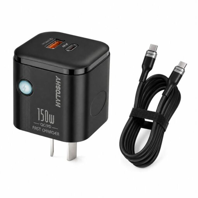 CARGADOR USB A/C 150W PATAS OBLICUAS C/CABLE TIPO C HYTOSHY